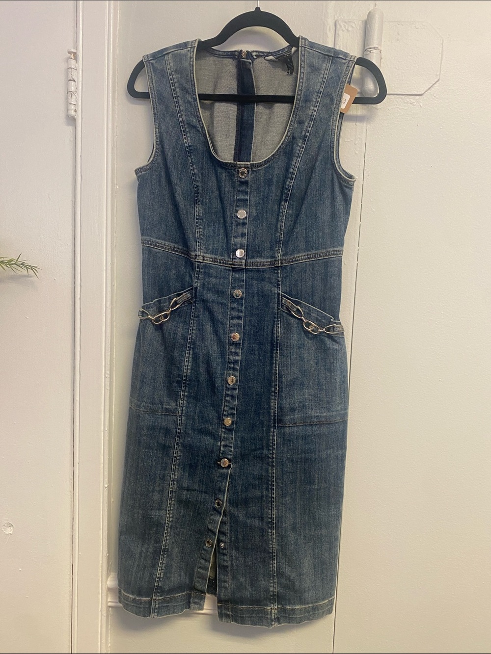 White house black market Sleeveless Blue Denim Button-Front Dress
